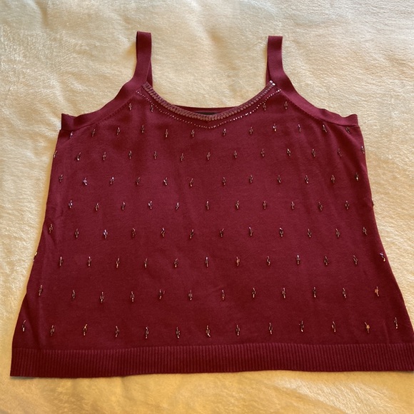 Lane Bryant Womens Wine Red Beaded Sequin Sparkle Knit Sleeveless Top 14 16 - Picture 9 of 9